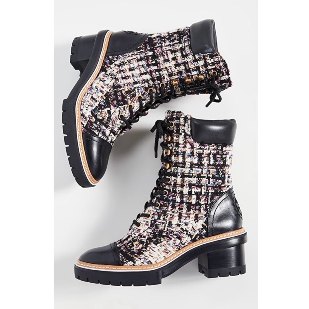 NWB Tory Burch Miller Tweed Lace Up Boot - Picture 3 of 16